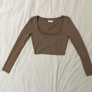 Meshki Cropped Tan Long Sleeve Women's Top